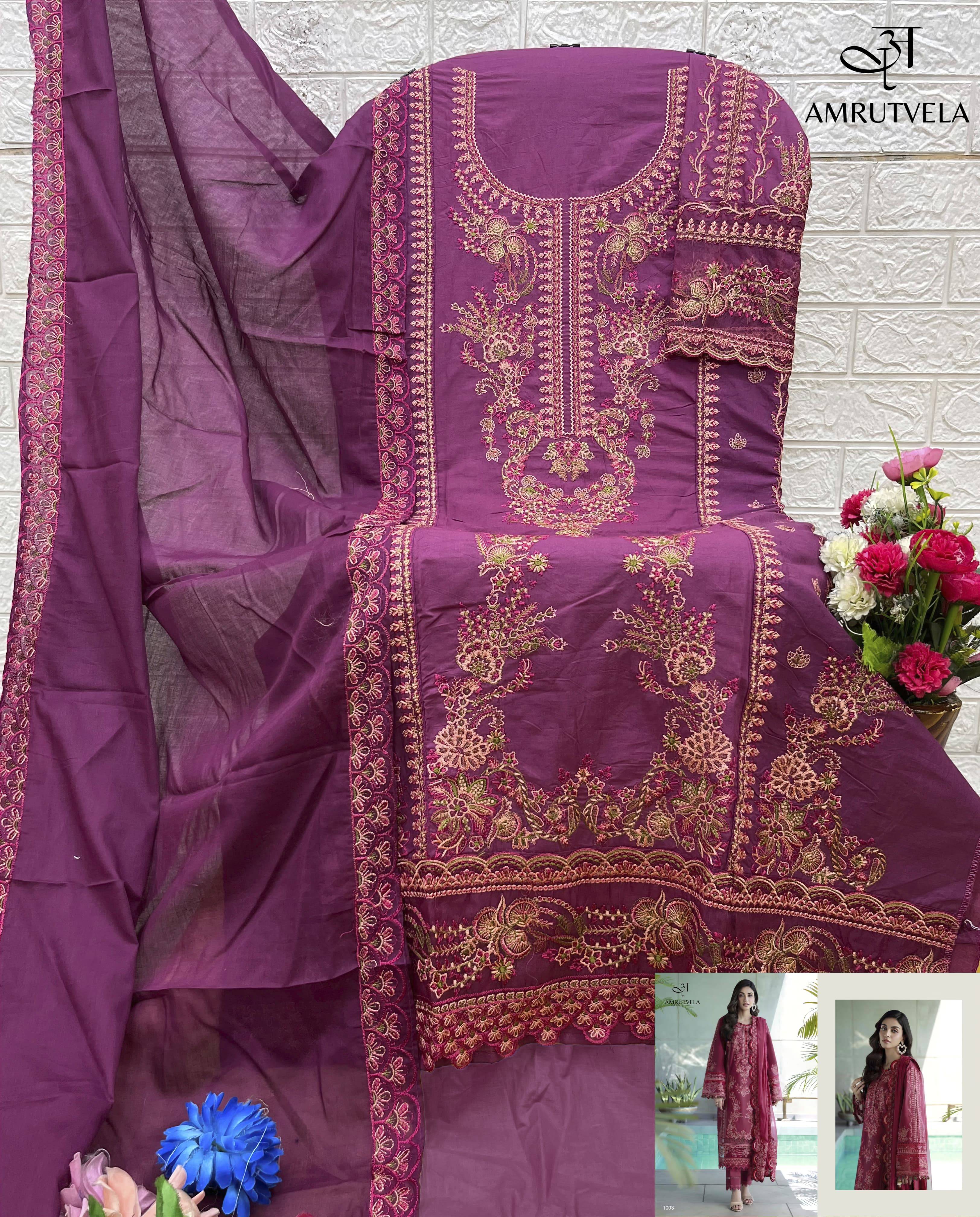  Ombre classic heavy embroidery duppta collection BY AMRUTVELA TEXTILE 1001 TO 1004 SERIES Pakistani Stylish Embroidered pure cotton Dresses At Wholesale Price